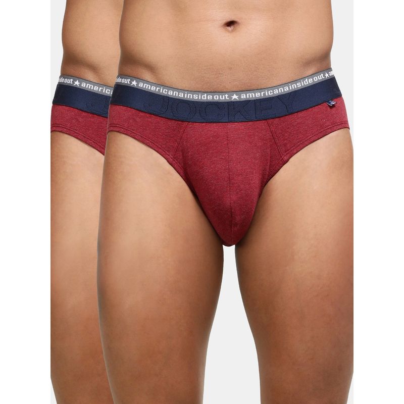 Jockey US59 Men Super Combed Cotton Elastane Solid Brief - Red Melange (Pack of 2) (M)