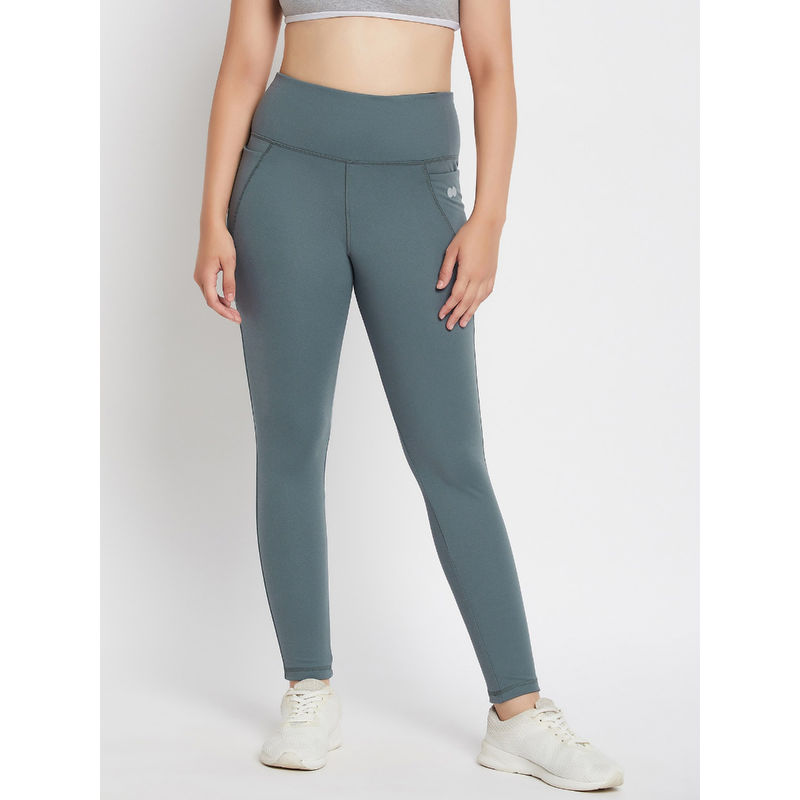Clovia High Rise 3-Pocket Active Tights In Dark Grey (M)