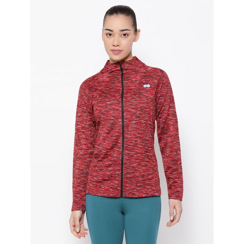 Clovia Comfort Fit Active Jacket In Maroon with Melange Effect (M)