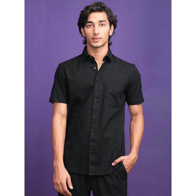 RARE RABBIT Darwin Black Half Sleeve Shirt (S)