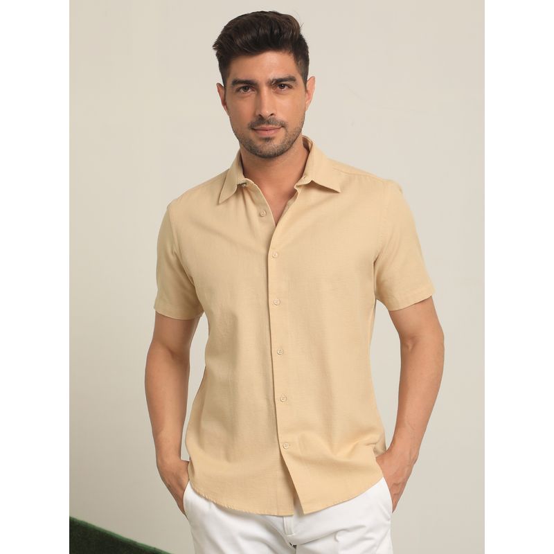 RARE RABBIT Matto Yellow Textured Short Sleeves Shirt (M)