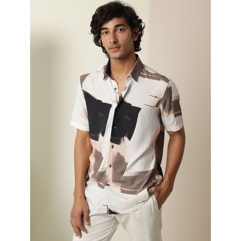 RARE RABBIT Canvas Multi Abstract Print Shirt (L)