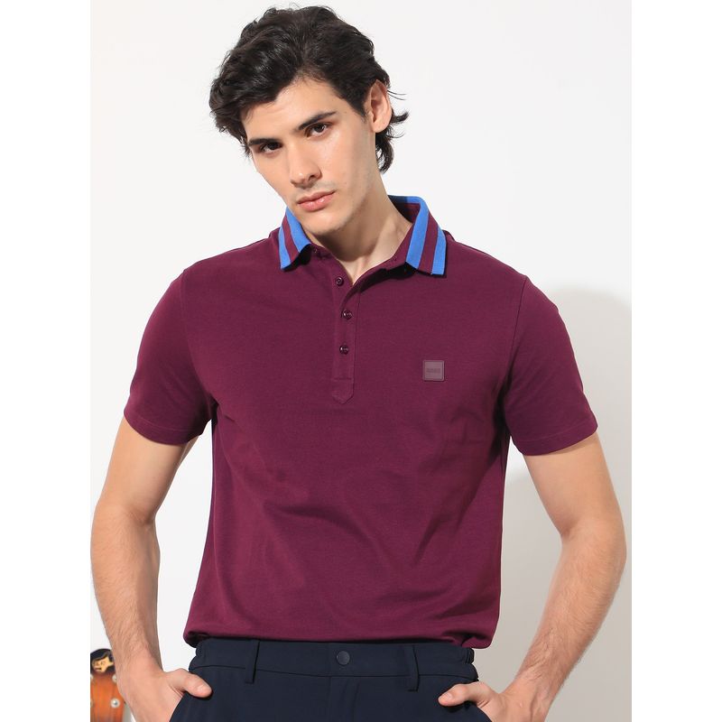 RARE RABBIT Divide Maroon Collared Neck Polo T-Shirt (S)