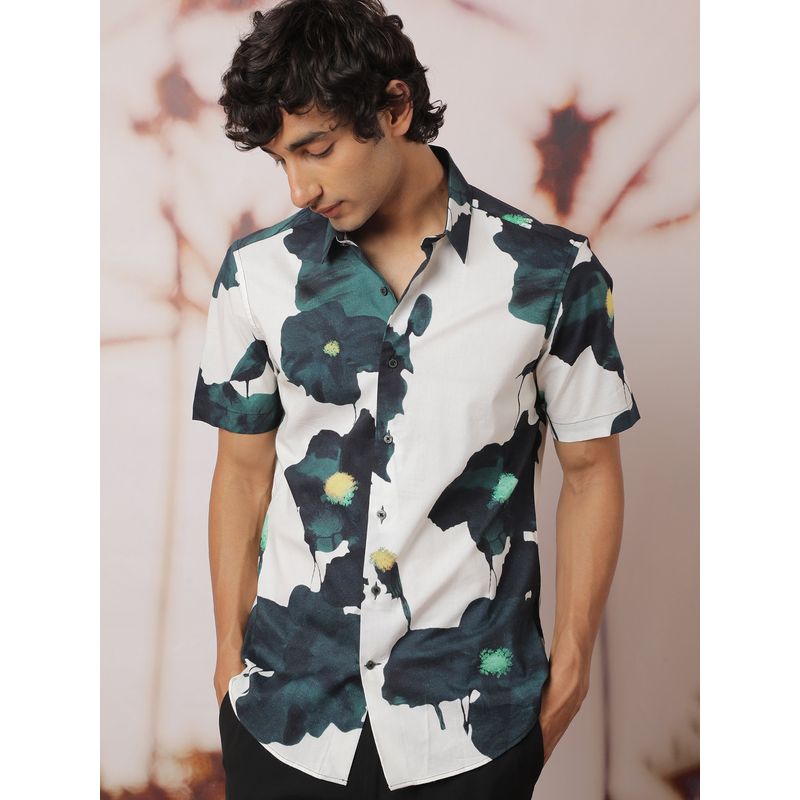 RARE RABBIT Jersey Green Fantasy Floral Printed Shirt (L)