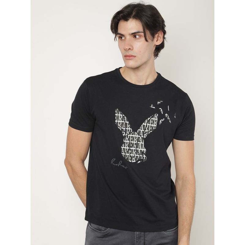 RARE RABBIT Lassoo Black Crew Neck Graphic T-Shirt (2XL)