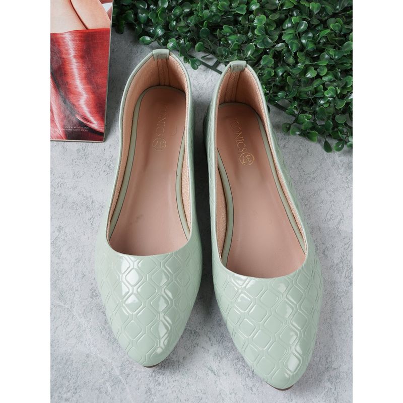 Iconics Solid Pista Green Western Textured Ballerinas (EURO 36)