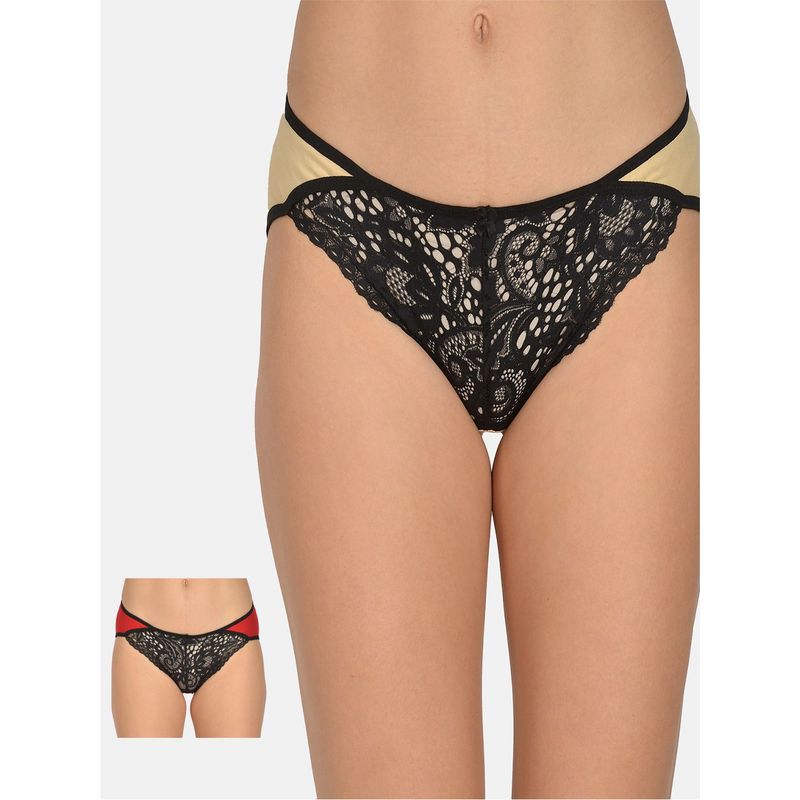Mod & Shy Pack Of 2 Women Lace Detail Brief - Multi-Color (S)