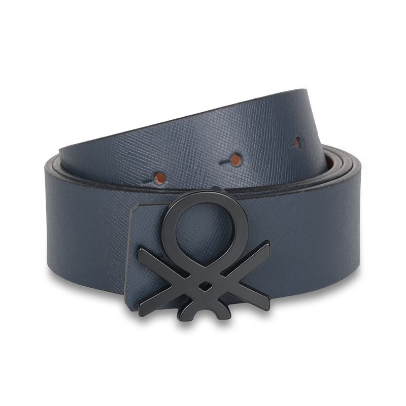 United Colors of Benetton Edgar Men Leather Belt - Navy Blue and Tan (L)
