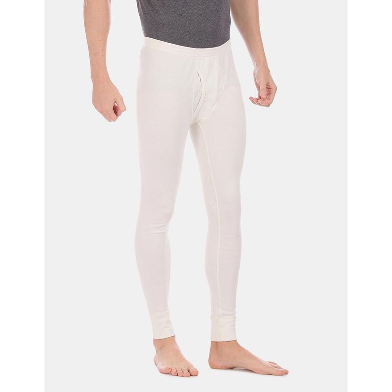 U.S. POLO ASSN. Off White I653 Snug Fit Solid Cotton Viscose Polyester Thermal Pant Off White (S)