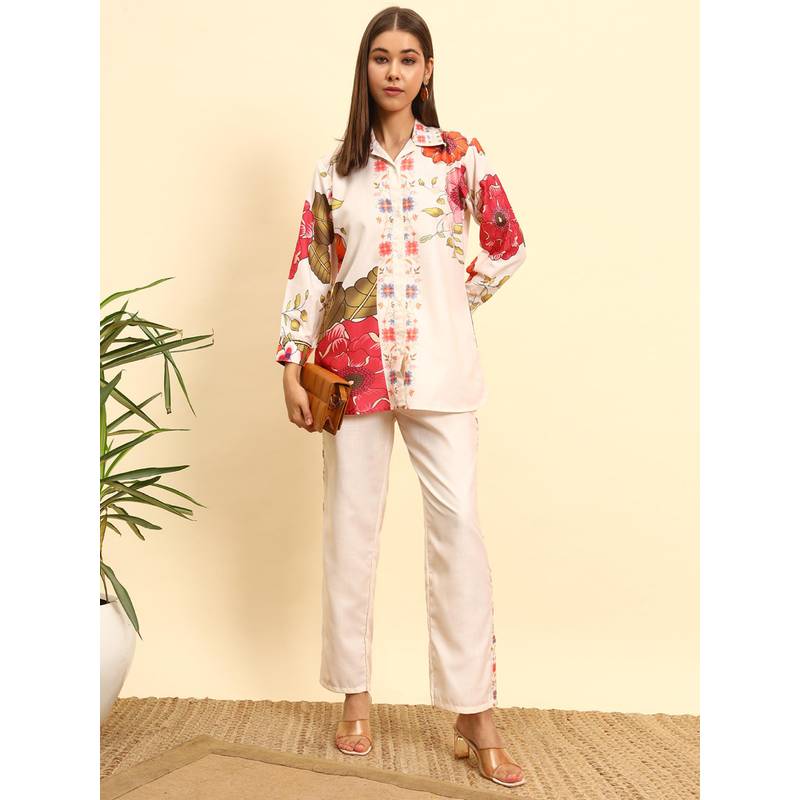 SEPHANI White Floral Nightsuit Set (M)