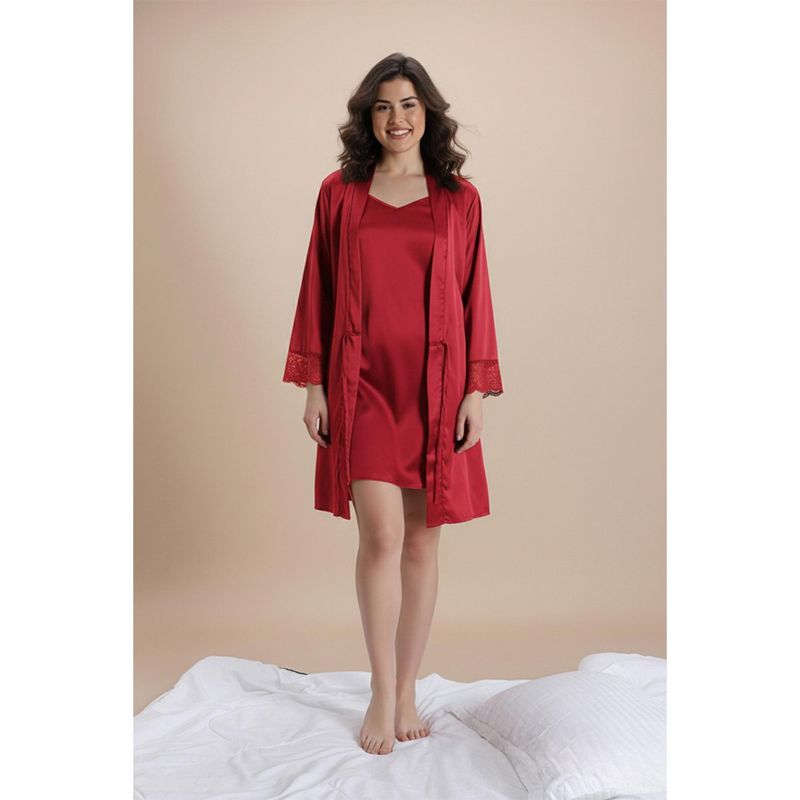 Zivame Luxe Satin Sleep Set - Scarlet Sag (XL)