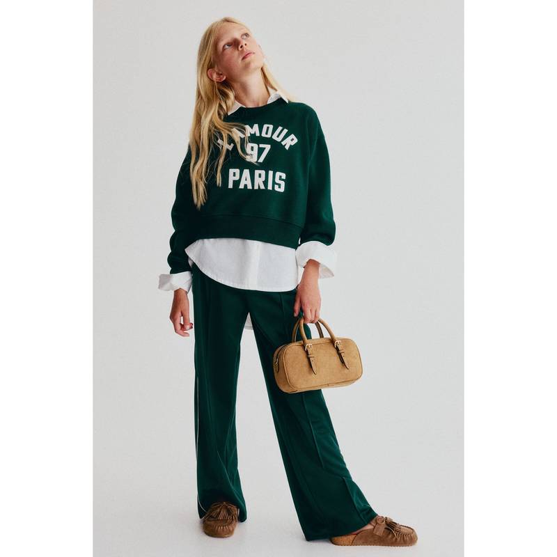 H&M Girls Green Brushed-Inside Sweatshirt (8-10 Years)