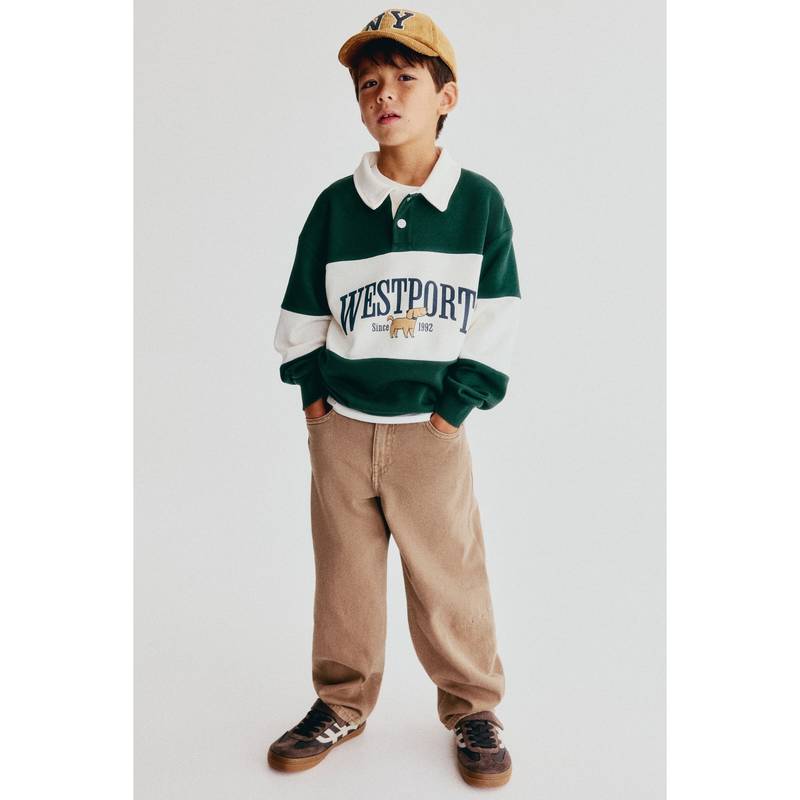 H&M Boys Green Print-Motif Rugby Sweatshirt (2-4 Years)