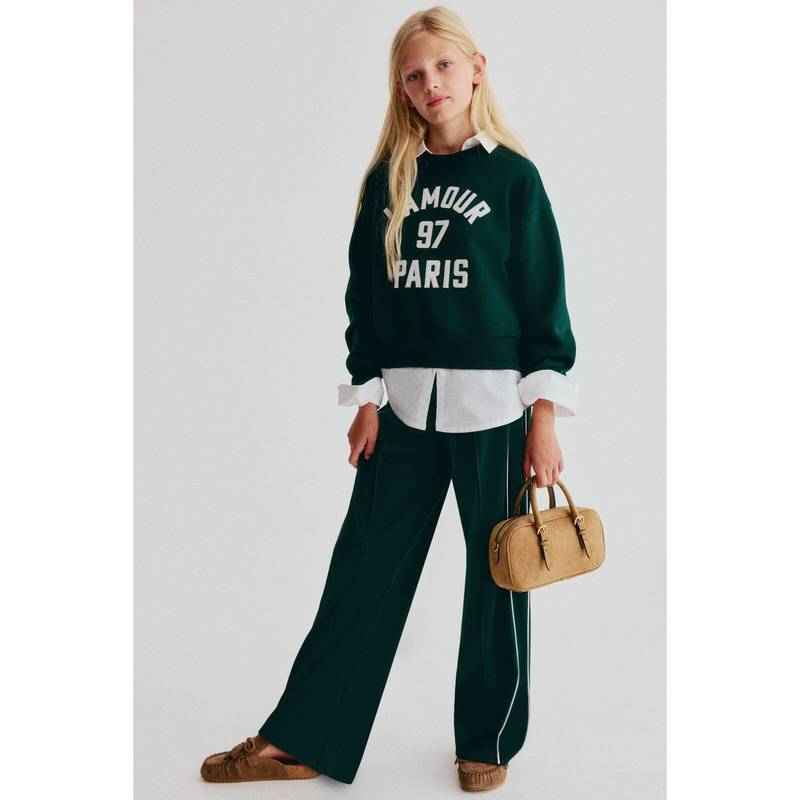 H&M Girls Green Crease-Front Straight-Leg Trouser (8-9 Years)