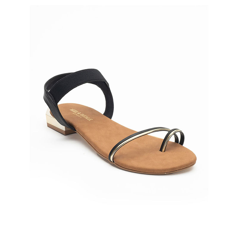 Black & Gold Flat Sandals – HEEL & BUCKLE LONDON