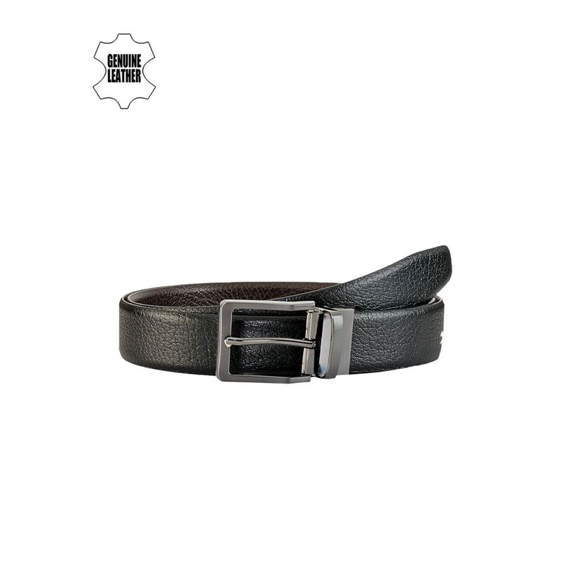 Teakwood Men Black & Brown Textured Reversible Leather Belt