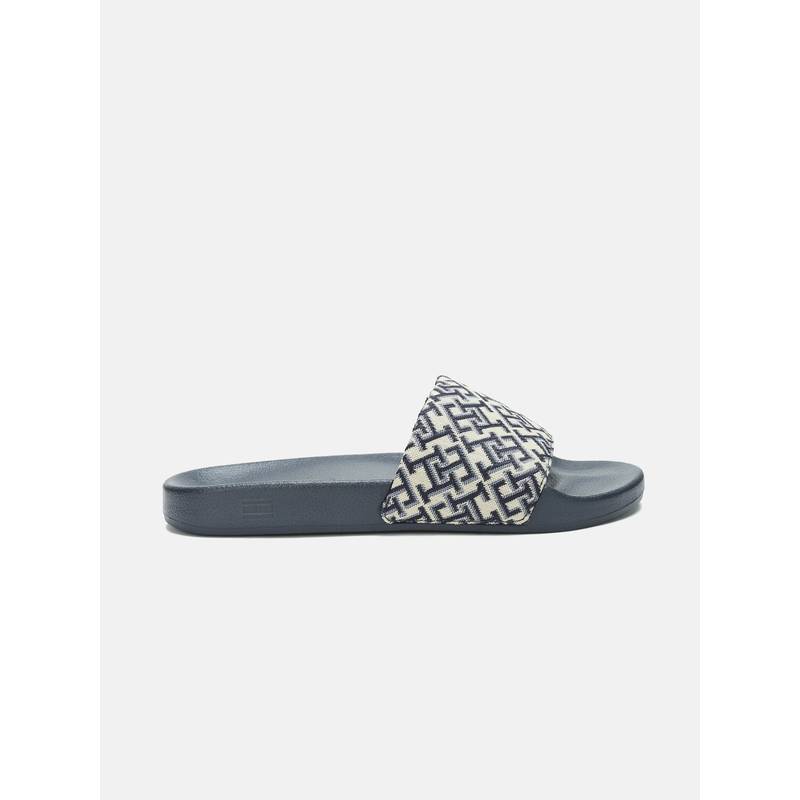 Tommy Hilfiger Women Texture Navy Blue Polyester Sliders (EURO 36)