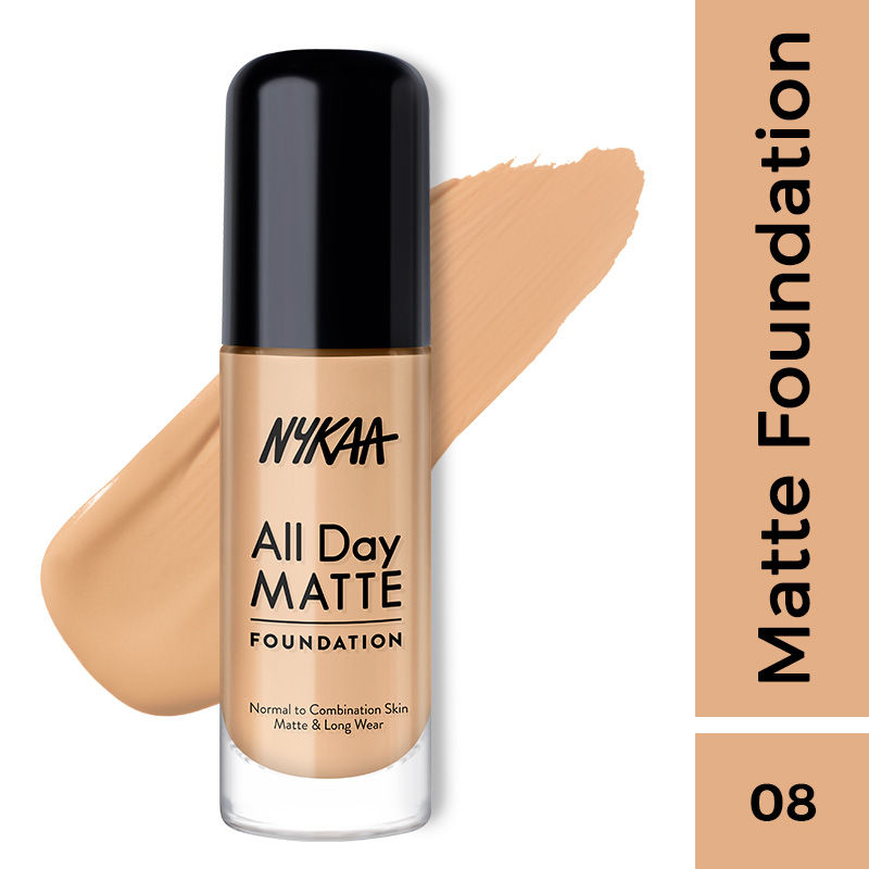 Nykaa All Day Matte Long Wear Liquid Foundation For Normal To Combination Skin - Olive 08