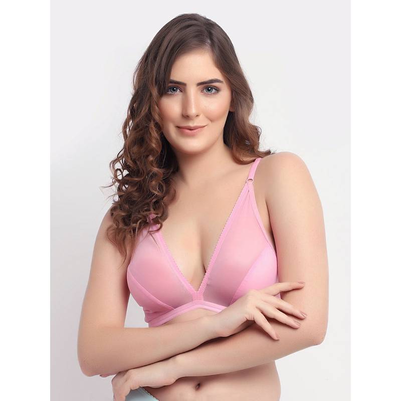 AOBA Women Pink Solid Bralette Bra (L)