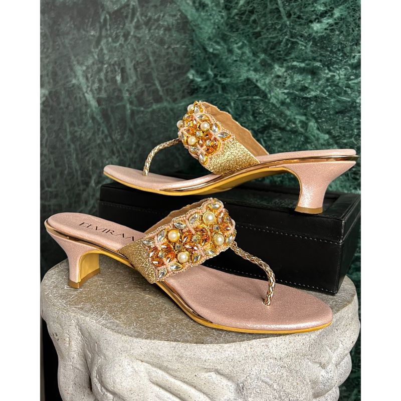 ELVIRAA X Fitting Stone Pearl Small Rose Gold Sandal Heels (EURO 36)
