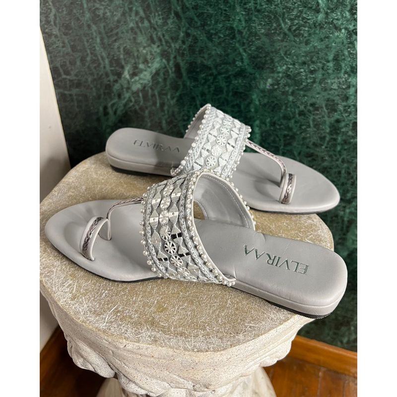 ELVIRAA Grey Lace Embroidery Sandals (EURO 36)