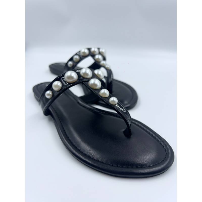 ELVIRAA Pearl Thong Black Flats (EURO 36)