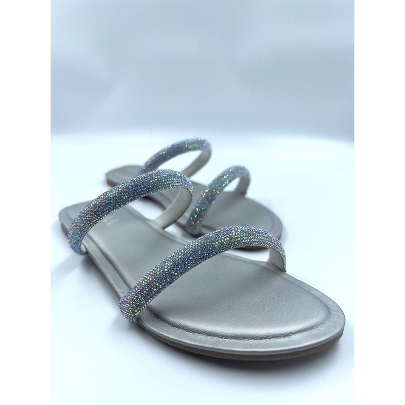 ELVIRAA 2 Diamond Patti Silver Flats (EURO 35)