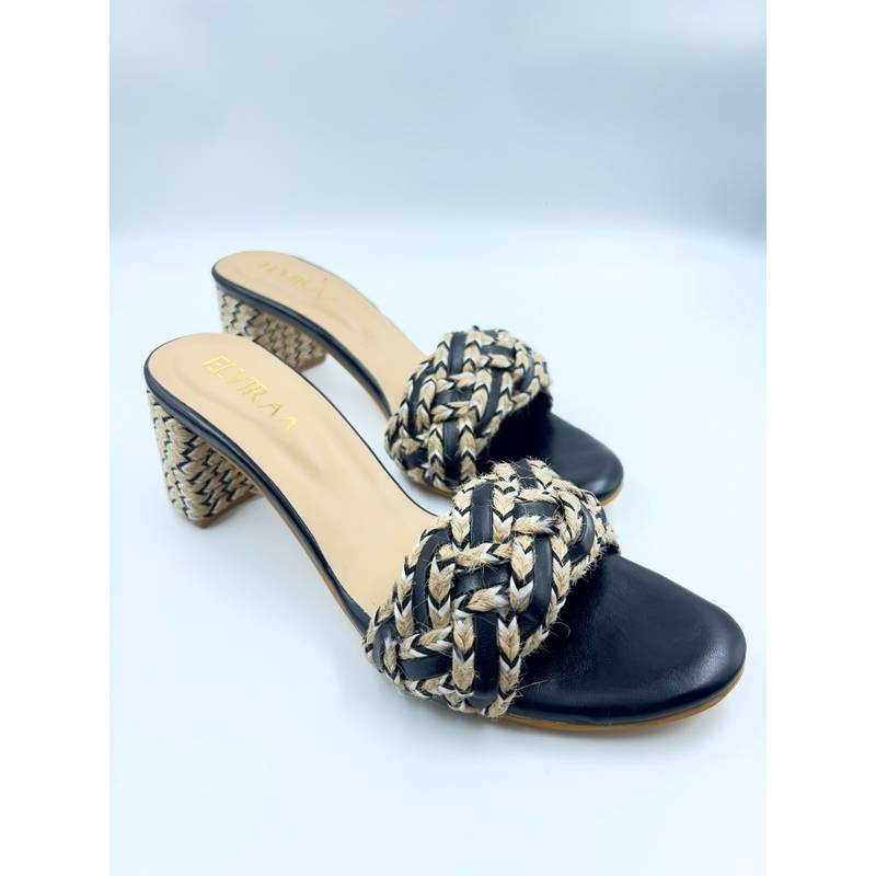 ELVIRAA Black Jute Covered Sandal Heels (EURO 35)