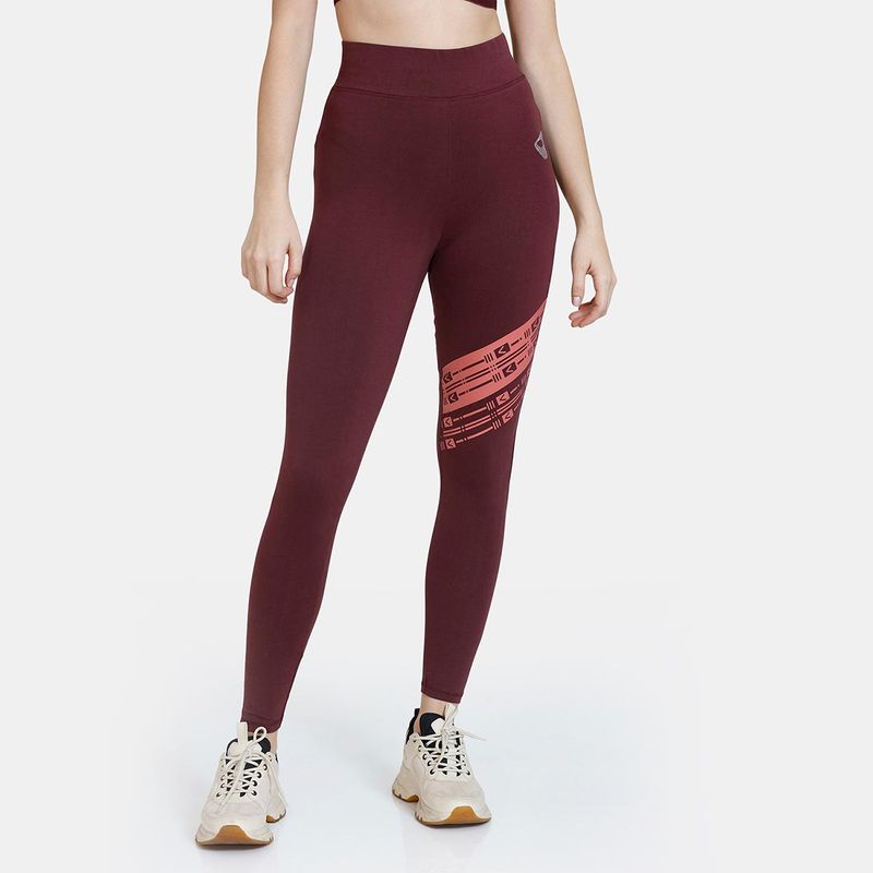Zivame Zelocity Quick Dry High Quality Stretch Leggings - Red Mahogany (S)