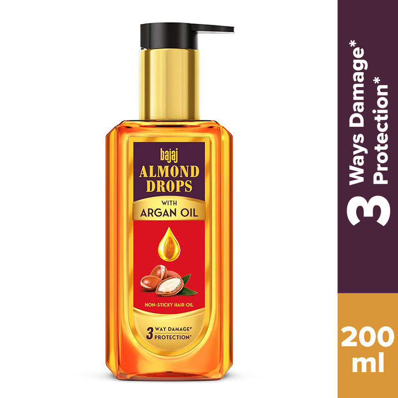 Bajaj Almond Drops Non Sticky Argan And Almond Hair Oil For 3 Way Damage Protection