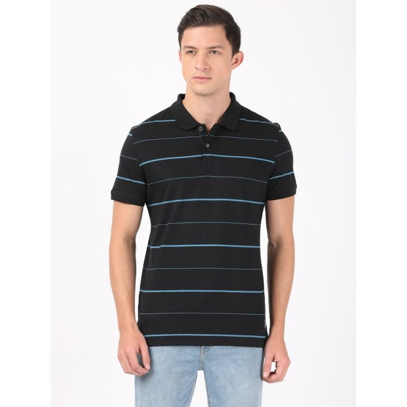 Jockey UM15 Mens Super Combed Cotton Rich Striped Half Sleeve Polo T-Shirt Black & Stellar (L)
