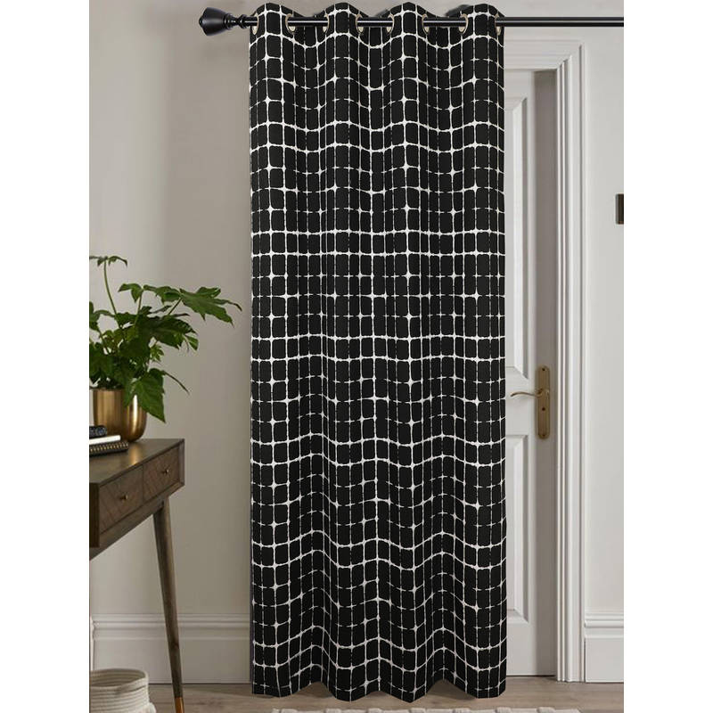 Jamio Firati Black and White Geometric Grid Print Single Curtain (5 Feet)