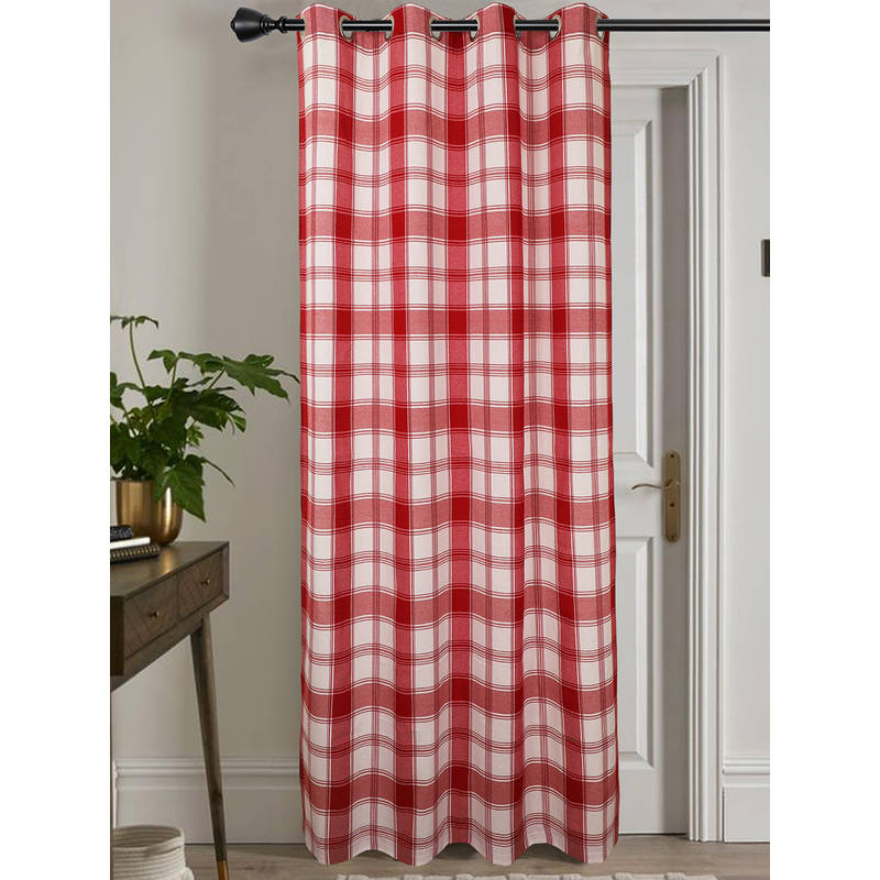 Jamio Firati Red and White Plaid Check Single Curtain (5 Feet)