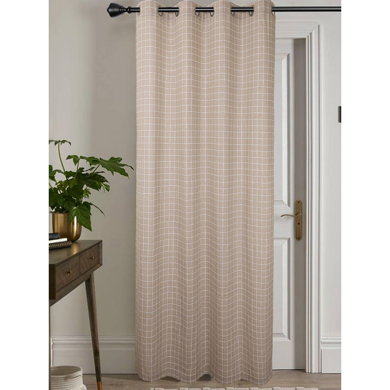 Jamio Firati Beige Grid Print Single Curtain (5 Feet)