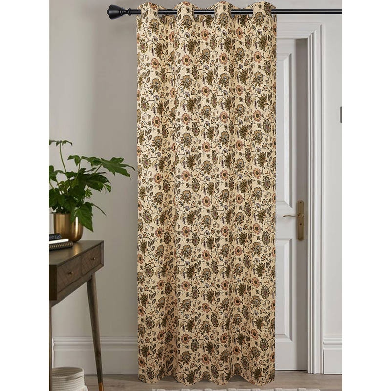 Jamio Firati Beige Floral Print Single Curtain (5 Feet)