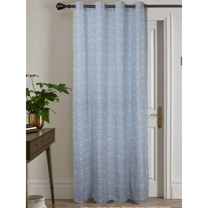 Jamio Firati Blue Floral Printed Single Curtain (5 Feet)