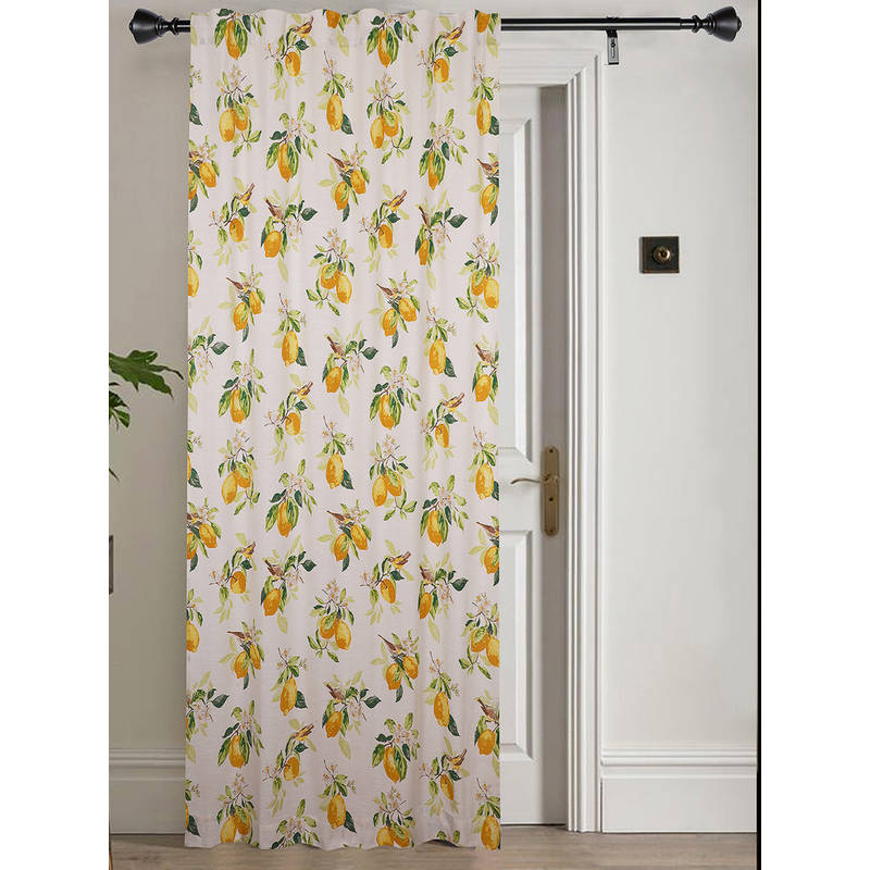 Jamio Firati White Lemon and Bird Print Single Curtain (5 Feet)