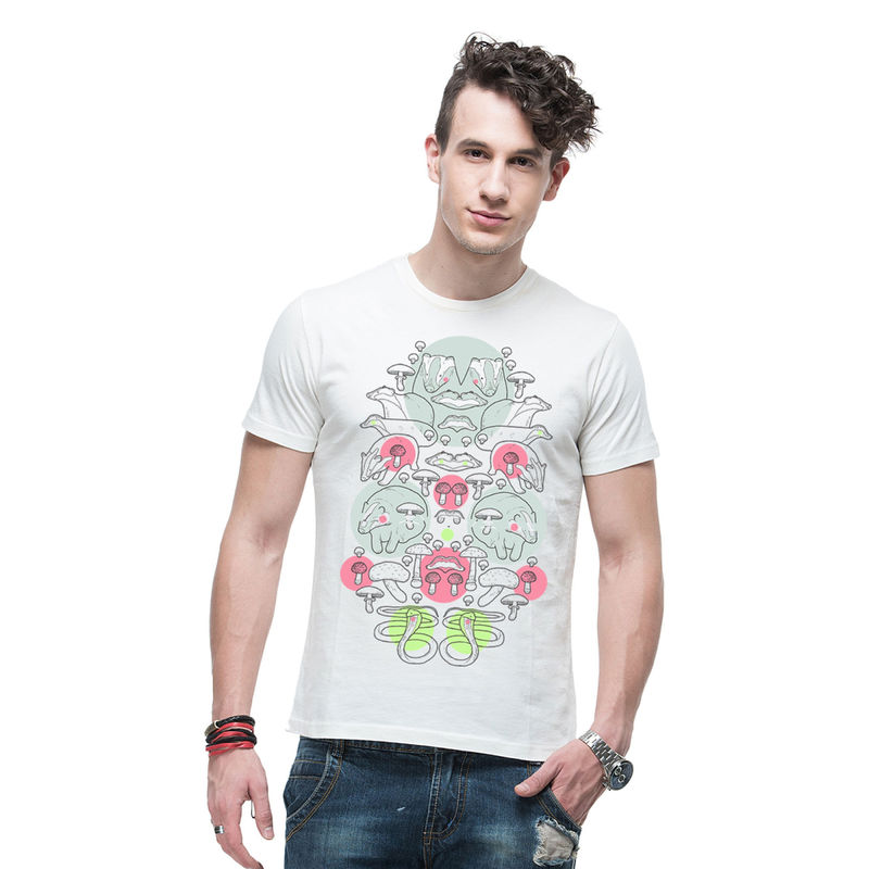 THREADCURRY Intricate Patterns Creative Graphic Printed T-Shirt for Men (L)