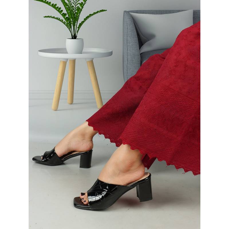 ELLE Black Square Toe Women Heels (EURO 41)
