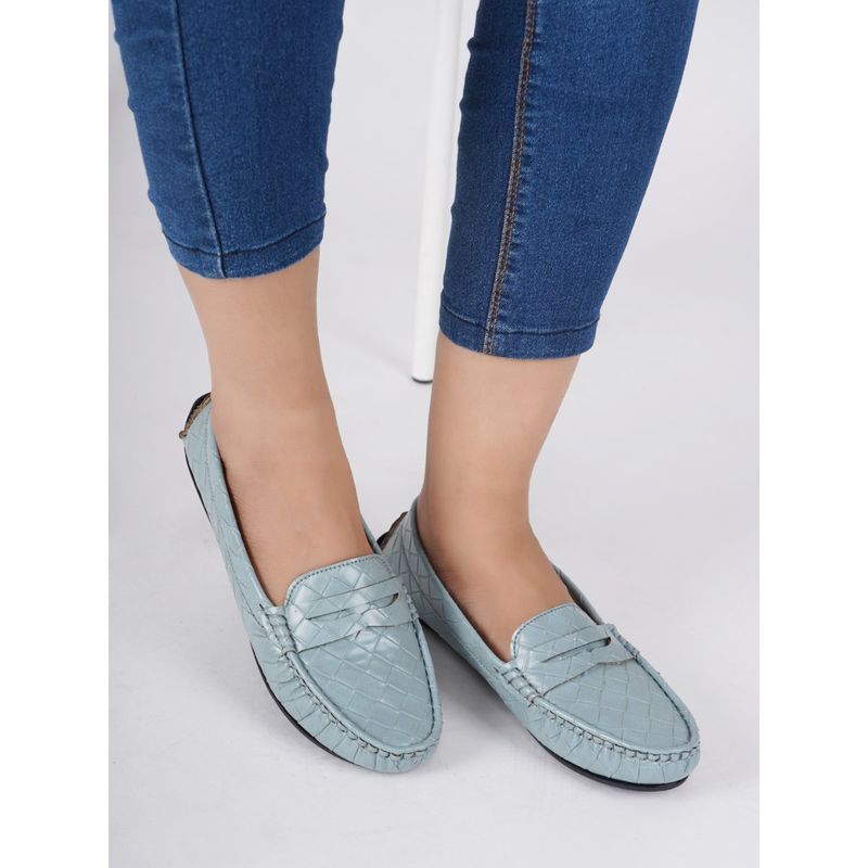 ELLE Blue Round Toe Women Loafers (EURO 36)