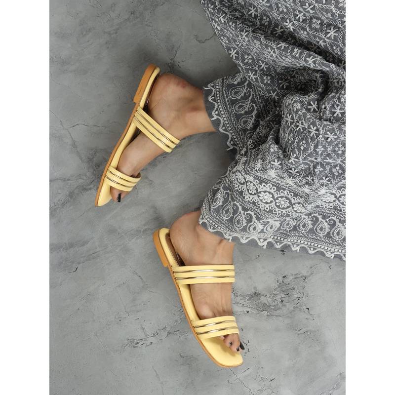 ELLE Yellow Square Toe Party Wear Flats (EURO 41)