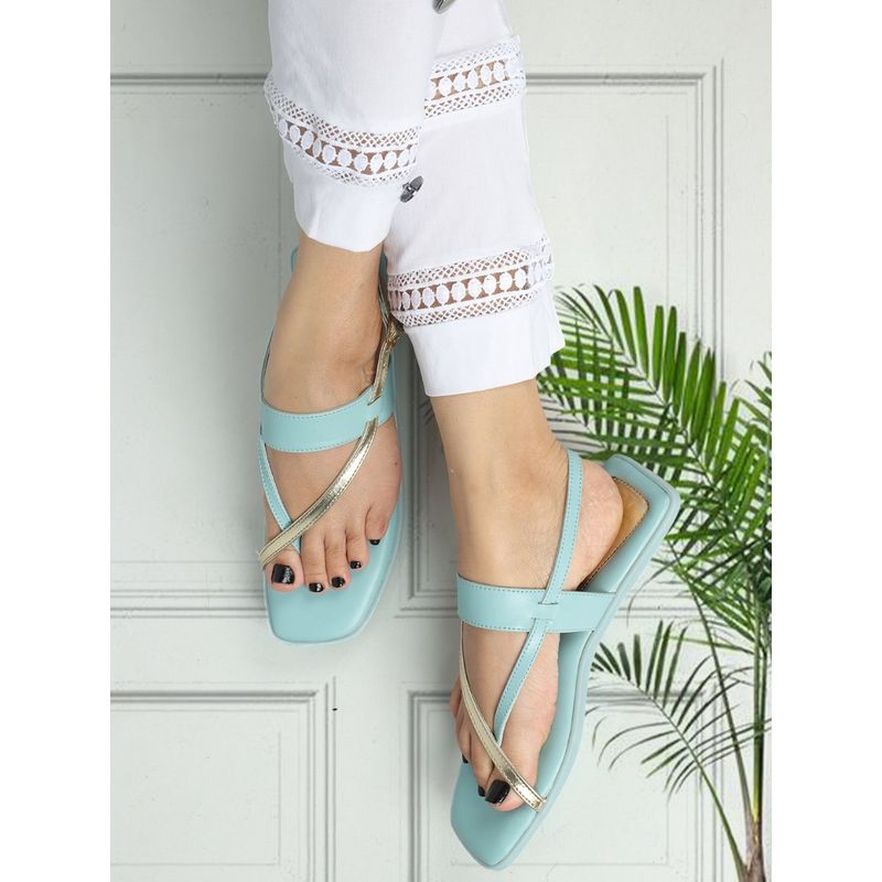 ELLE Blue Square Toe Party Wear Sandals (EURO 37)