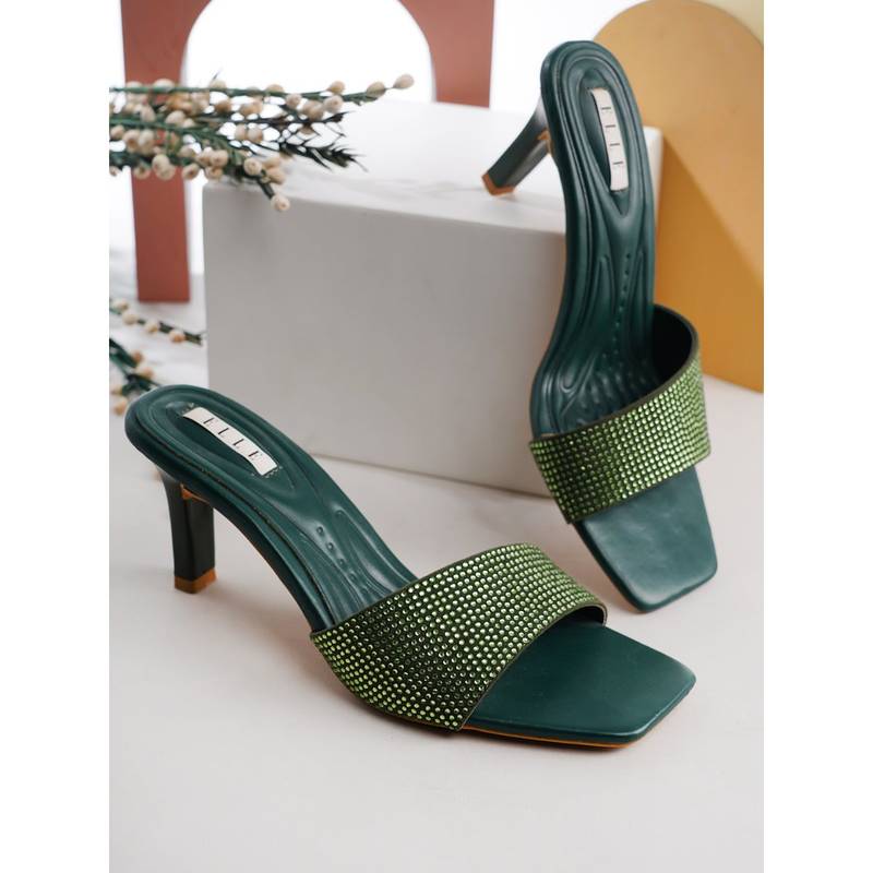 ELLE Olive Square Toe Party Wear Heels (EURO 37)