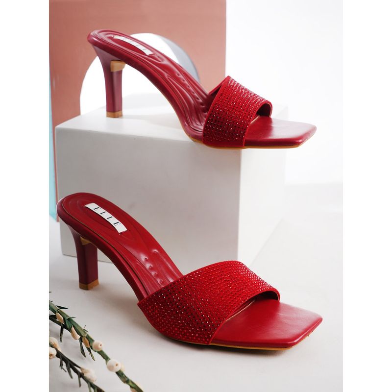 ELLE Red Square Toe Party Wear Heels (EURO 40)
