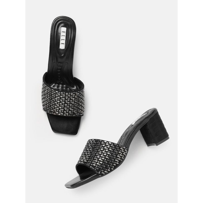 ELLE Black Square Toe Party Wear Heels (EURO 36)