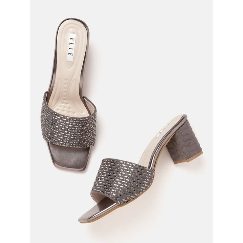 ELLE Grey Square Toe Party Wear Heels (EURO 36)