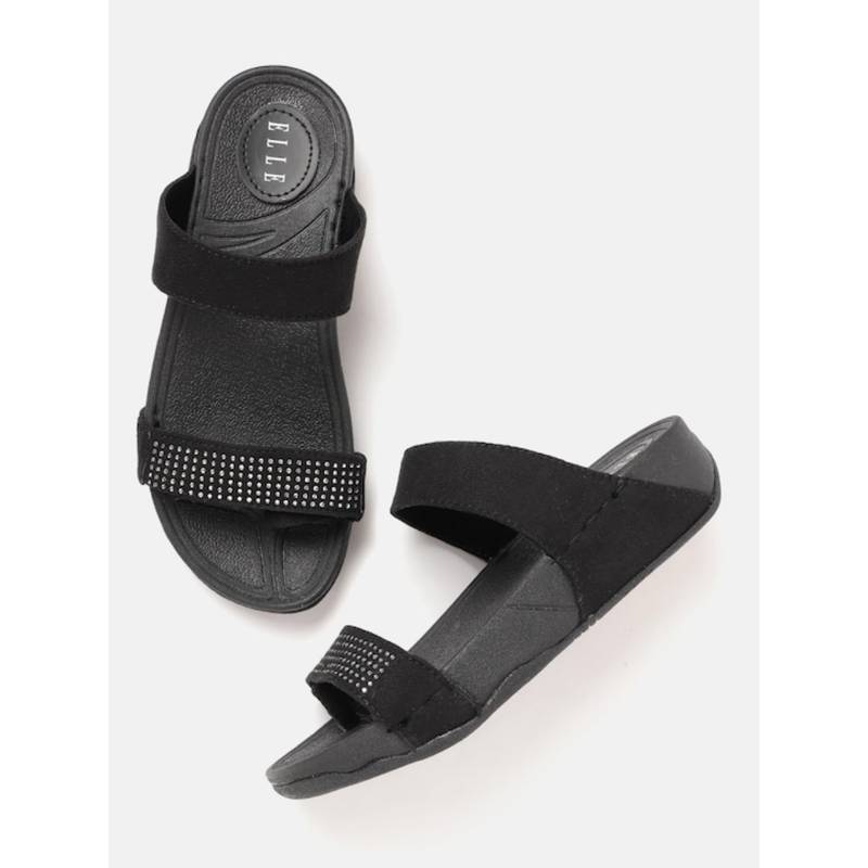 ELLE Black Round Toe Casual Wear Sandals (EURO 38)