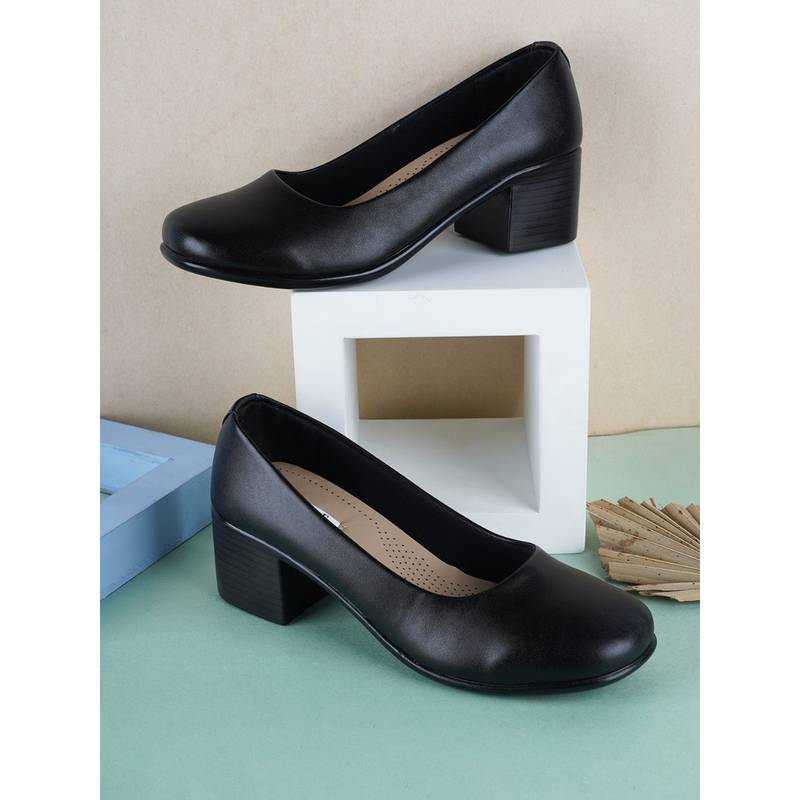 ELLE Black Round Toe Party Wear Pumps (EURO 37)