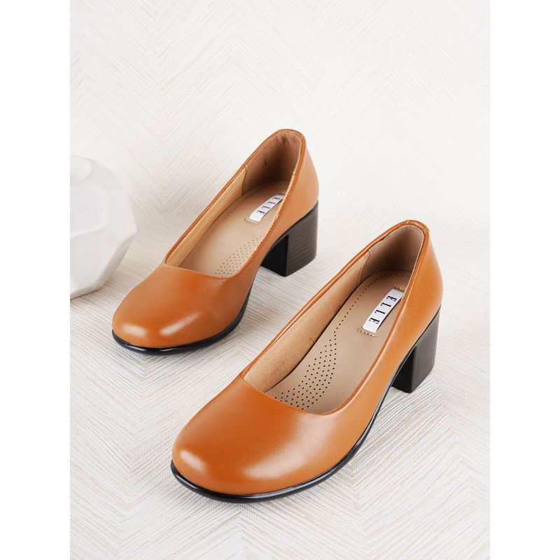 ELLE Camel Round Toe Party Wear Pumps (EURO 41)