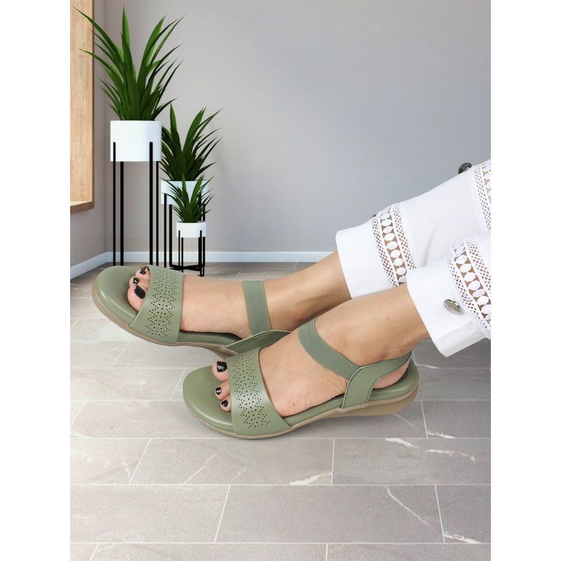 ELLE Green Round Toe Party Wear Sandals (EURO 36)